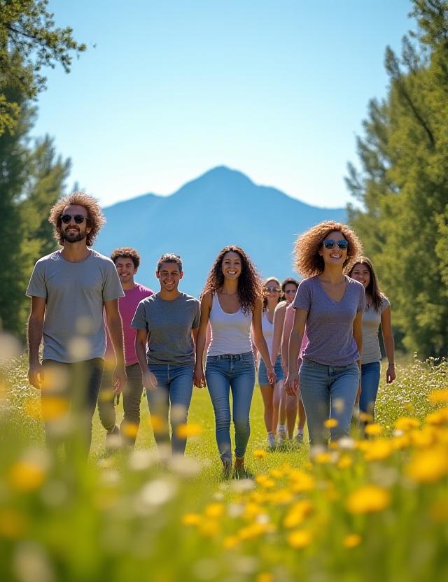 Persone felici in un parco pulito con aria fresca